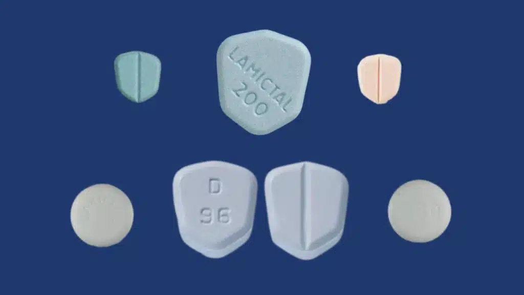 Different versions and doses of Lamotrigine or Lamictal pills are displayed.